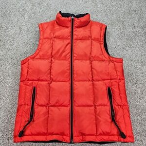 Vintage 90s Gap Womens Puffer Vest Orange Blk Small Collared Quilted Down *Read*